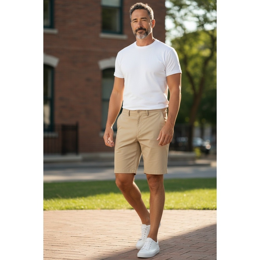HAGGAR Men's Khaki Shorts 42W COOL 18 PRO Expandable Stretch Quick Dry